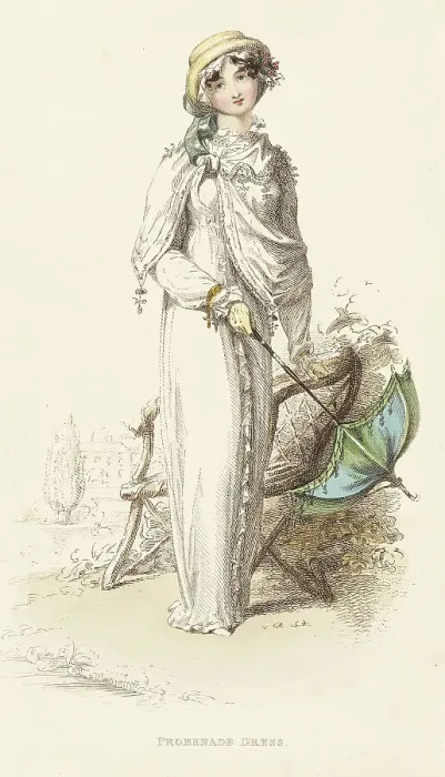 Framed Print : Fashion Plate (Promenade Dress), 1812. Creator: Rudolph Ackermann Framed Print : Fashion Plate (Promenade Dress), 1812. Creator: Rudolph Ackermann