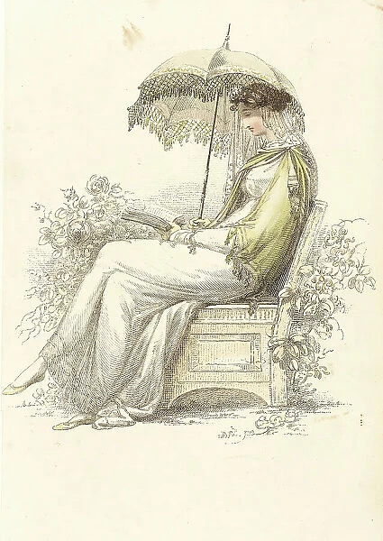 Fashion Plate (Promenade Dress), 1813. Creator: Rudolph Ackermann