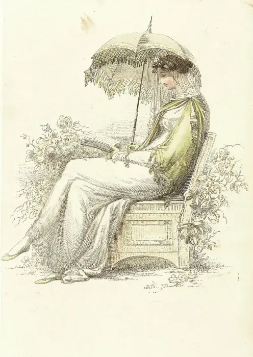 Framed Print : Fashion Plate (Promenade Dress), 1813. Creator: Rudolph Ackermann Framed Print : Fashion Plate (Promenade Dress), 1813. Creator: Rudolph Ackermann