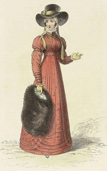 Fashion Plate (Promenade Dress), 1825. Creator: Rudolph Ackermann