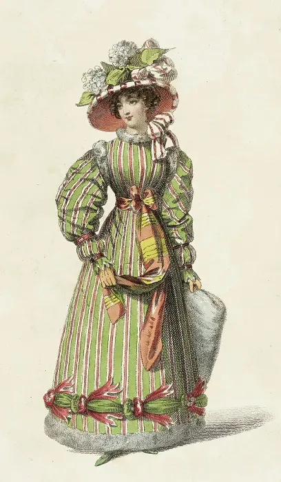 Framed Print : Fashion Plate (Promenade Dress), 1827. Creator: Rudolph Ackermann Framed Print : Fashion Plate (Promenade Dress), 1827. Creator: Rudolph Ackermann