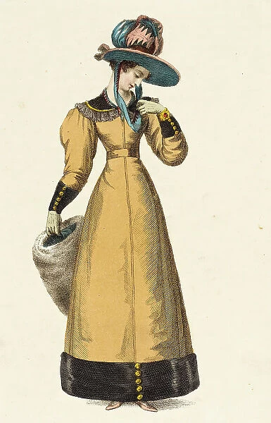 Fashion Plate (Promenade Dress), 1828. Creator: Rudolph Ackermann