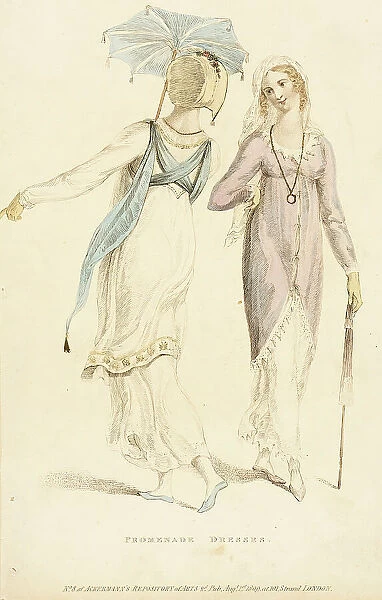 Fashion Plate (Promenade Dresses), 1809. Creator: Rudolph Ackermann