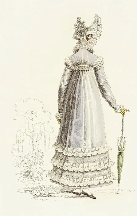 Framed Print : Fashion Plate (Public Promenade Dress), 1819. Creator: John Bell Framed Print : Fashion Plate (Public Promenade Dress), 1819. Creator: John Bell