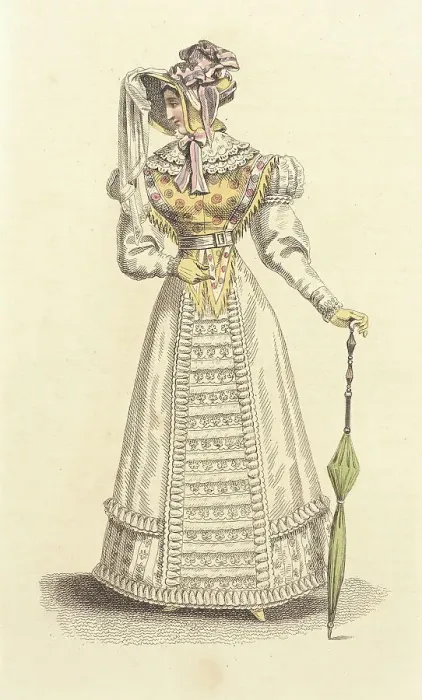 Framed Print : Fashion Plate (Public Promenade Dress), 1824. Creator: John Bell Framed Print : Fashion Plate (Public Promenade Dress), 1824. Creator: John Bell