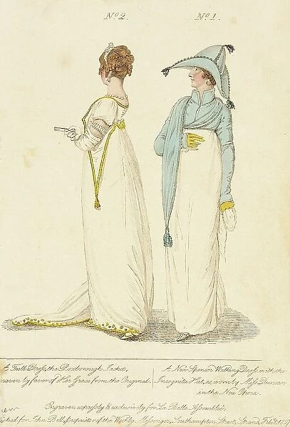 Fashion Plate (the Roxborough Jacket - A New Spencer Walking Dress with the Incognita Hat), 1807. Creator: John Bell