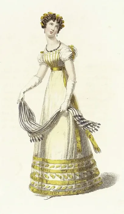 Framed Print : Fashion Plate (Trage de Tarde), 1825. Creator: Rudolph Ackermann Framed Print : Fashion Plate (Trage de Tarde), 1825. Creator: Rudolph Ackermann