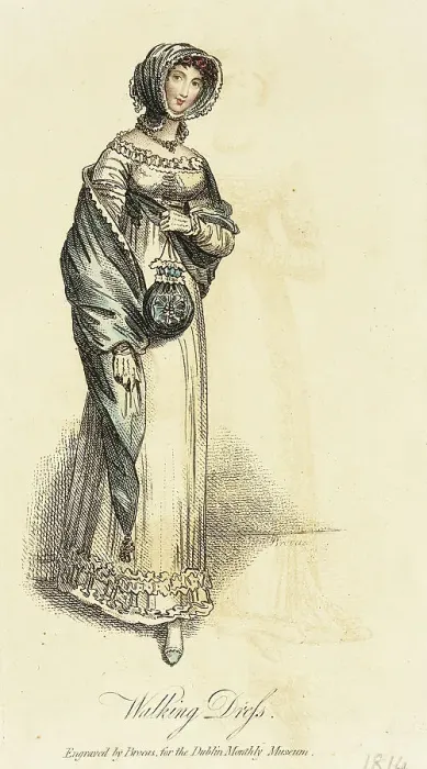 Framed Print : Fashion Plate (Walking Dress), 1814. Creator: Unknown Framed Print : Fashion Plate (Walking Dress), 1814. Creator: Unknown