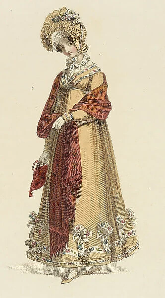 Fashion Plate (Walking Dress), 1818. Creator: Rudolph Ackermann