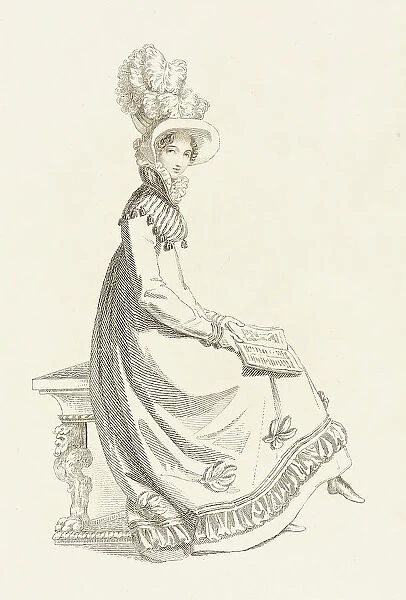 Fashion Plate (Walking Dress), 1819. Creator: Rudolph Ackermann