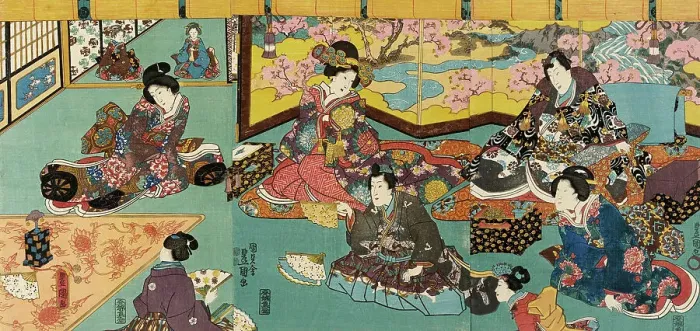 Framed Print : Fashionable Man Entertained in a House of Pleasure, circa 1847-1852. Creator: Utagawa Kunisada