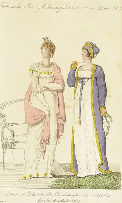 Framed Print : Fashionable Morning & Evening Dress As Worn in October 1807, 1807. Creator: John Bell. Fashionable Morning & Evening Dress As Worn in October 1807, 1807. Creator: John Bell Framed Print : Fashionable Morning & Evening Dress As Worn in October 1807, 1807. Creator: John Bell. Fashionable Morning & Evening Dress As Worn in October 1807, 1807. Creator: John Bell