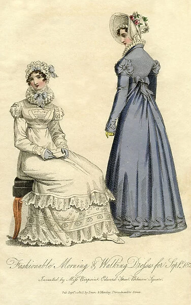 Fashionable morning and walking dresses from September 1823
