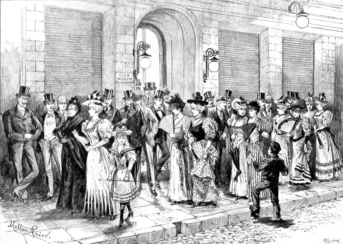 Framed Print : The Fashionable Promenade in Montevideo: outside the Club Uruguayo, 1895. Creator: Melton Prior Framed Print : The Fashionable Promenade in Montevideo: outside the Club Uruguayo, 1895. Creator: Melton Prior