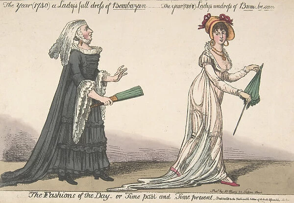 The Fashions of the Day - or Time Past and Time Present: The Year (1740) a Ladys Full... ca. 1808. Creator: Anon