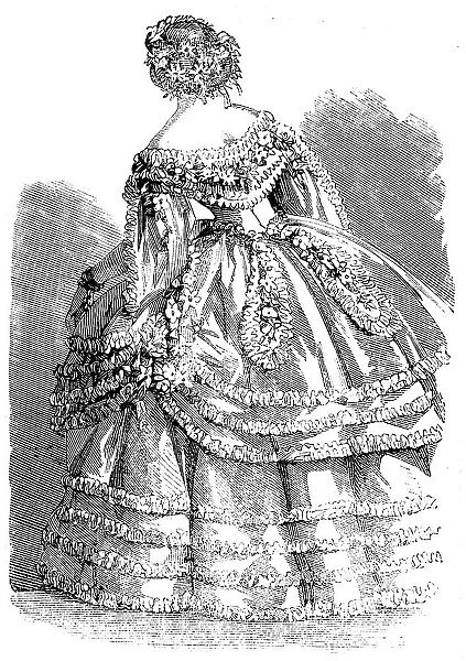 Fashions for November - Robe of White Crape over a slip of White Satin, 1858. Creator: Unknown