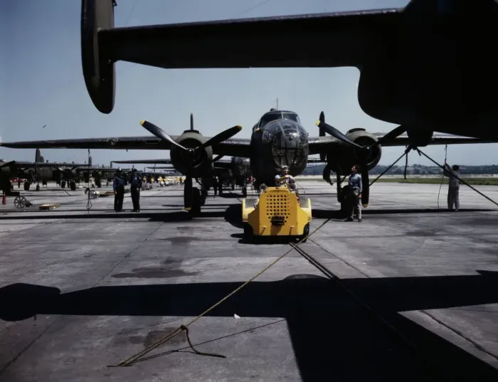 Framed Print : A fast, hard-hitting new A-20 (B-25)... Long Beach, Calif. plant of Douglas Aircraft Company, 1942. Creator: Alfred T Palmer Framed Print : A fast, hard-hitting new A-20 (B-25)... Long Beach, Calif. plant of Douglas Aircraft Company, 1942. Creator: Alfred T Palmer