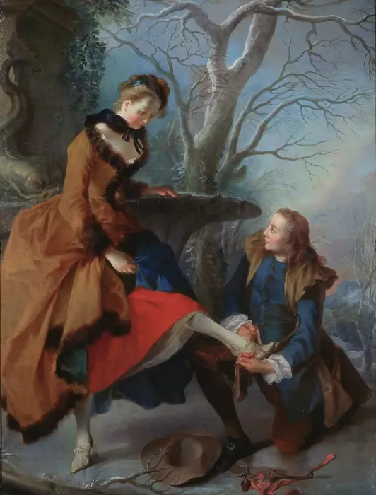 Framed Print : Fastening the Skate, c18th century. Creator: Nicolas Lancret Framed Print : Fastening the Skate, c18th century. Creator: Nicolas Lancret