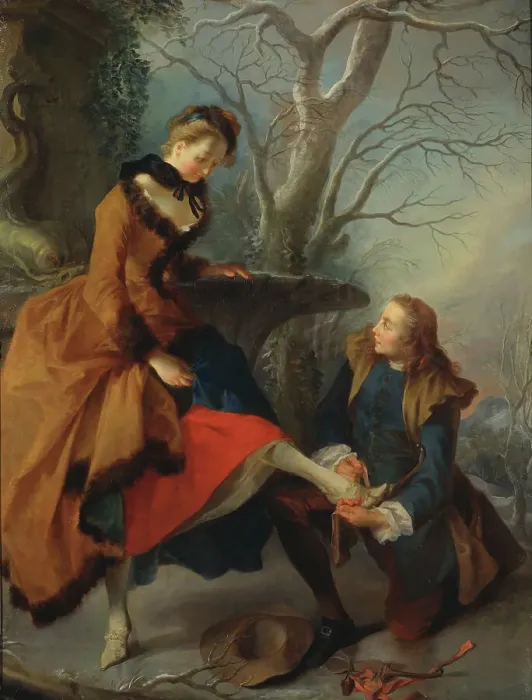 Framed Print : Fastening the Skate, c18th century. Creator: Nicolas Lancret Framed Print : Fastening the Skate, c18th century. Creator: Nicolas Lancret