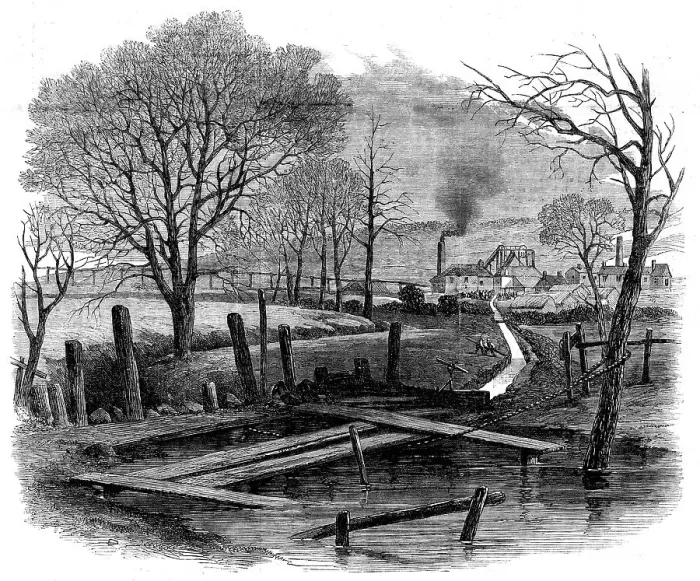 Framed Print : The fatal explosion at St. Edmund's Main Colliery, Barnsley, 1862. Creator: Unknown Framed Print : The fatal explosion at St. Edmund's Main Colliery, Barnsley, 1862. Creator: Unknown