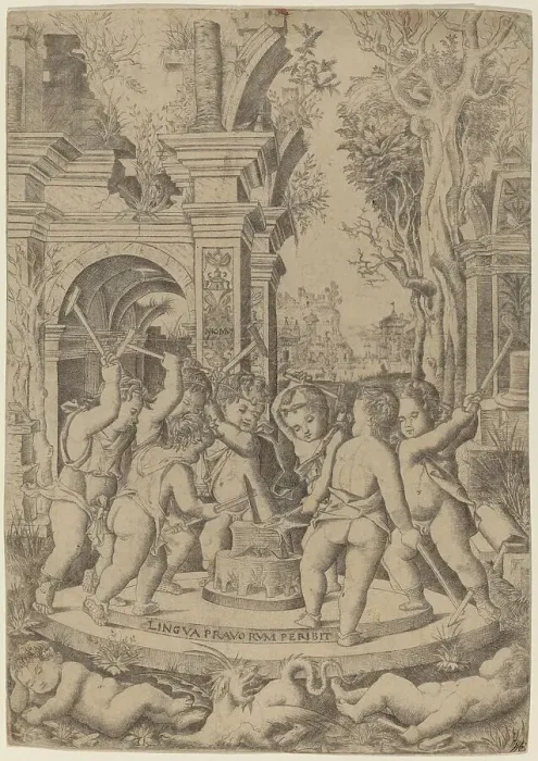 Framed Print : Fate of an Evil Tongue, c. 1507. Creator: Nicoletto da Modena Framed Print : Fate of an Evil Tongue, c. 1507. Creator: Nicoletto da Modena