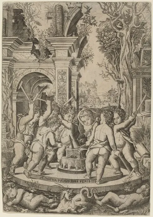 Framed Print : Fate of an Evil Tongue, c. 1507. Creator: Nicoletto da Modena Framed Print : Fate of an Evil Tongue, c. 1507. Creator: Nicoletto da Modena