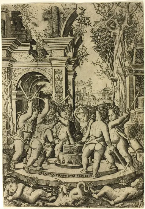 Framed Print : Fate of the Evil Tongue, c.1507. Creator: Nicoletto da Modena Framed Print : Fate of the Evil Tongue, c.1507. Creator: Nicoletto da Modena