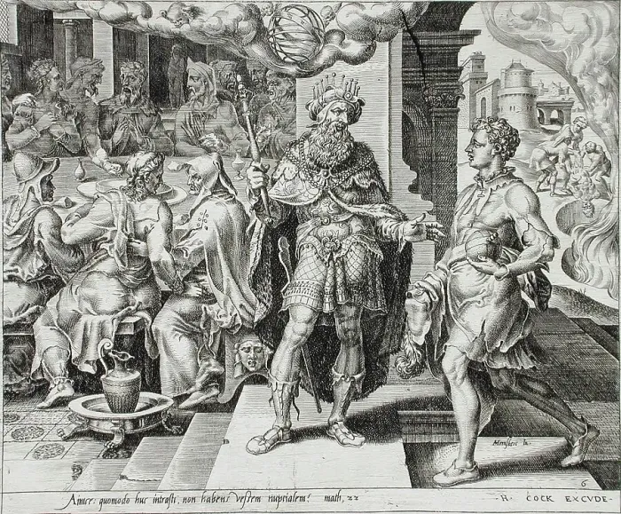 Framed Print : The Fate of the Man who Came without a Wedding Garment, 1559. Creator: Dirck Volkertsen Coornhert Framed Print : The Fate of the Man who Came without a Wedding Garment, 1559. Creator: Dirck Volkertsen Coornhert