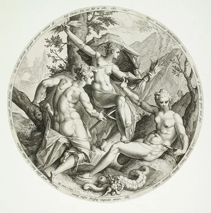 Framed Print : The Three Fates, 1587. Creator: Jacob Matham Framed Print : The Three Fates, 1587. Creator: Jacob Matham