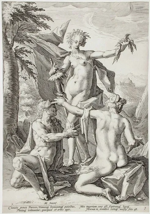 Framed Print : The Three Fates, 1588. Creator: Jacob Matham Framed Print : The Three Fates, 1588. Creator: Jacob Matham