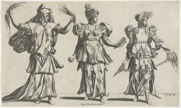 Framed Print : The Three Fates, Costume Designs, c. 1534. Creator: Pierre Milan (French) Framed Print : The Three Fates, Costume Designs, c. 1534. Creator: Pierre Milan (French)