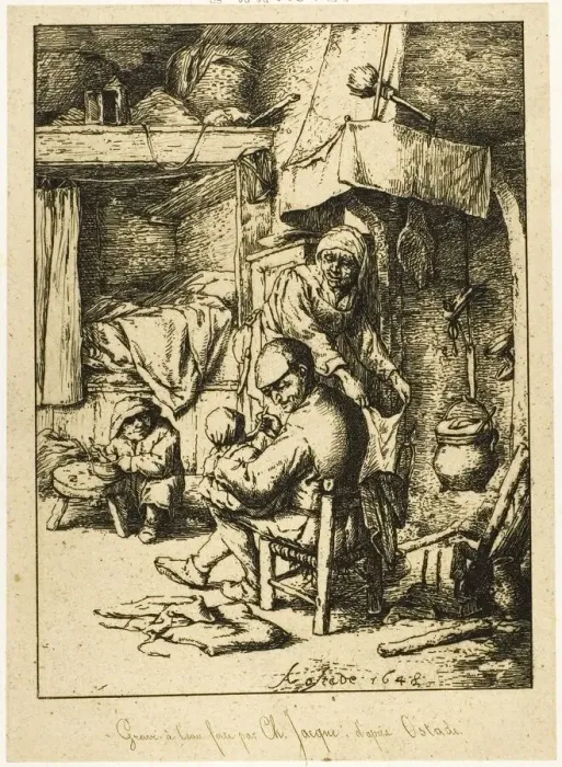 Framed Print : A Father and his Family, 1844. Creator: Charles Emile Jacque Framed Print : A Father and his Family, 1844. Creator: Charles Emile Jacque
