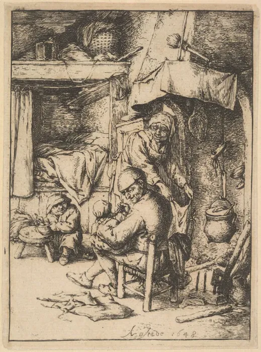 Framed Print : Father of the Family Giving Broth to His Baby, 1610-85. Creator: Adriaen van Ostade Framed Print : Father of the Family Giving Broth to His Baby, 1610-85. Creator: Adriaen van Ostade