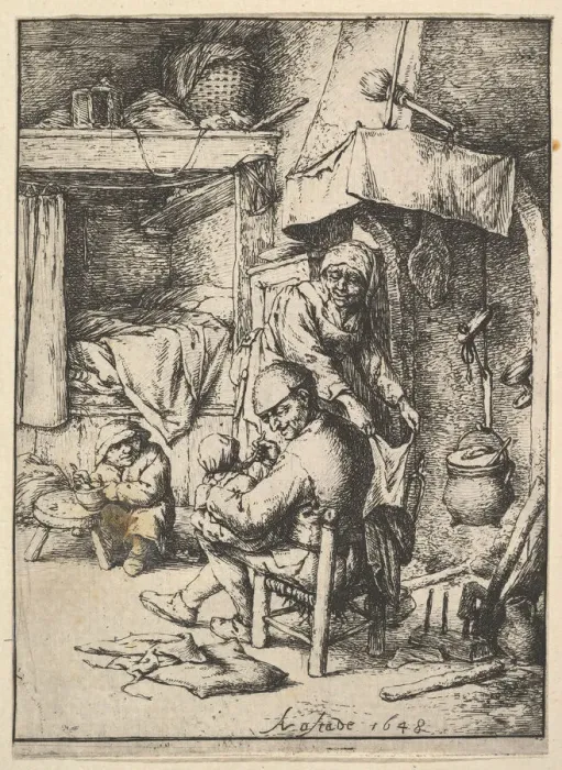 Framed Print : Father Feeding his Child, 1610-85. Creator: Adriaen van Ostade Framed Print : Father Feeding his Child, 1610-85. Creator: Adriaen van Ostade