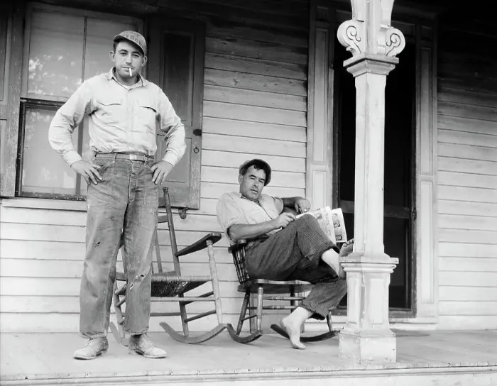 Framed Print : Father and son, idle American workman, near Bridgton, New Jersey, 1936. Creator: Dorothea Lange Framed Print : Father and son, idle American workman, near Bridgton, New Jersey, 1936. Creator: Dorothea Lange