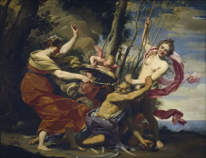 Framed Print : Father Time Overcome by Love, Hope and Beauty, 1627. Artist: Vouet, Simon (1590-1649) Framed Print : Father Time Overcome by Love, Hope and Beauty, 1627. Artist: Vouet, Simon (1590-1649)