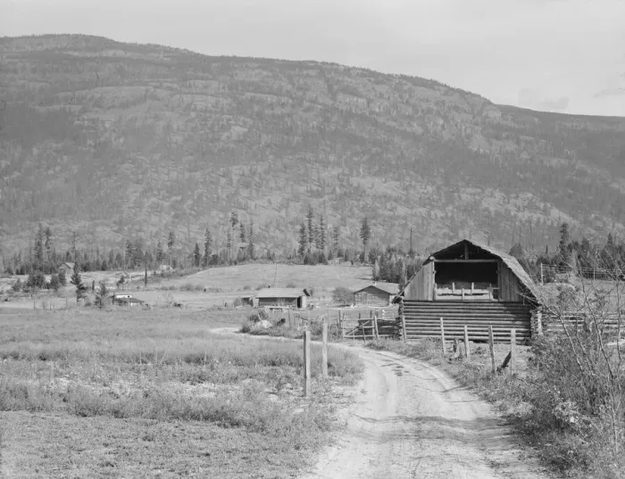 Framed Print : Fathers farm in foreground, sons place adjoining, Boundary County, Idaho, 1939. Creator: Dorothea Lange Framed Print : Fathers farm in foreground, sons place adjoining, Boundary County, Idaho, 1939. Creator: Dorothea Lange