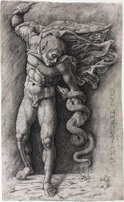 Framed Print : Faun Attacking a Snake, c.1500. Creator: School of Andrea Mantegna Framed Print : Faun Attacking a Snake, c.1500. Creator: School of Andrea Mantegna