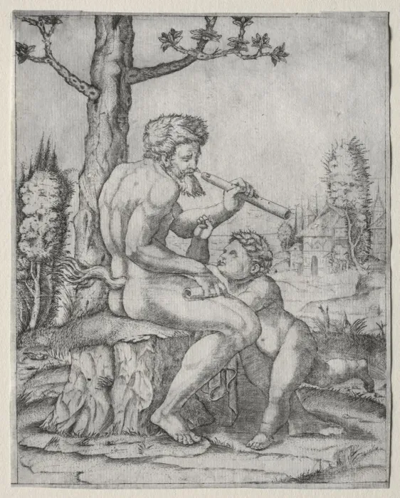 Framed Print : Faun and Child, c. 1509. Creator: Marcantonio Raimondi (Italian, 1470 / 82-1527 / 34) Framed Print : Faun and Child, c. 1509. Creator: Marcantonio Raimondi (Italian, 1470 / 82-1527 / 34)