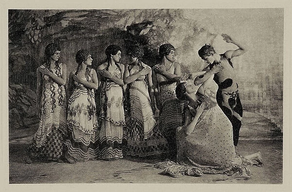 Faun (Nijinsky) and five maenads. Scene from the Nijinsky ballet 'The Afternoon of a Faun', 1912. Creator: De Meyer, Baron Adolphe Edward Sigismund (1868-1946). Faun (Nijinsky) and five maenads