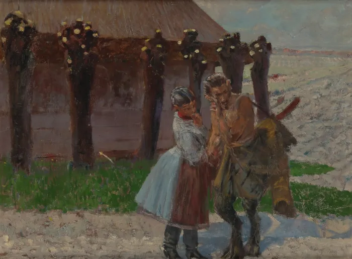 Framed Print : Faun's Courtship - obverse, between 1897-1898. Creator: Jacek Malczewski. Faun's Courtship - obverse, between 1897-1898. Creator: Jacek Malczewski Framed Print : Faun's Courtship - obverse, between 1897-1898. Creator: Jacek Malczewski. Faun's Courtship - obverse, between 1897-1898. Creator: Jacek Malczewski