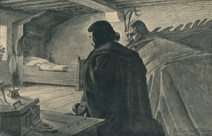 Framed Print : Faust in Marguerites Chamber, c1900. Artist: Henri Bellery-Desfontaines Framed Print : Faust in Marguerites Chamber, c1900. Artist: Henri Bellery-Desfontaines