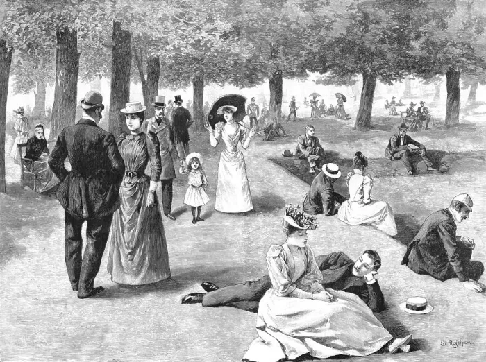 Framed Print : A Favourite Sunday Resort - A Scene in Hampton Court Grounds, 1891. Creator: Stanislaw Rejchan Framed Print : A Favourite Sunday Resort - A Scene in Hampton Court Grounds, 1891. Creator: Stanislaw Rejchan
