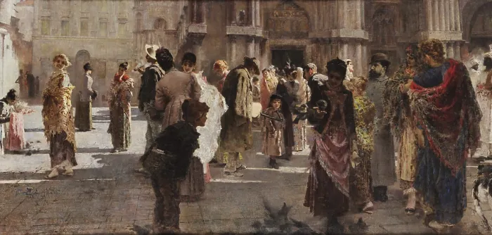 Framed Print : Favretto at the Liston, 1893-1894. Creator: Prati, Eugenio (1842-1907)