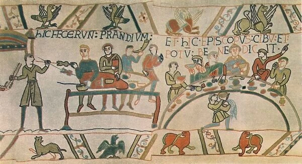 A Feast. Detail from the Bayeux Tapestry, late 11th century, (1944). Creator: Unknown