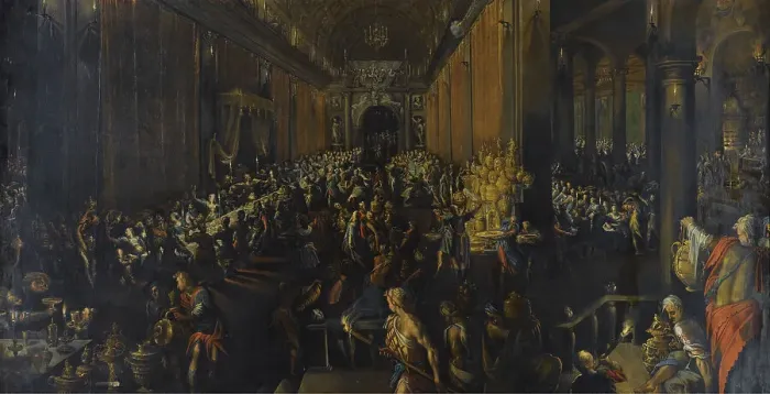 Framed Print : The Feast of Belshazzar, 1596. Artist: Valckenborch, Frederik van (1566-1623) Framed Print : The Feast of Belshazzar, 1596. Artist: Valckenborch, Frederik van (1566-1623)