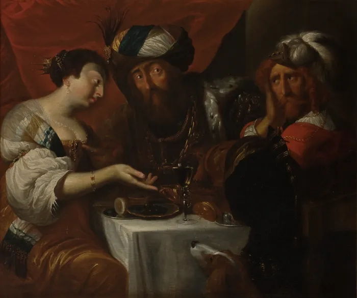 Framed Print : Feast of Esther, 1653. Creator: Hendrik Herregouts Framed Print : Feast of Esther, 1653. Creator: Hendrik Herregouts