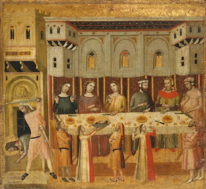 Framed Print : The Feast of Herod and the Beheading of the Baptist, ca. 1330-35. Creator: Giovanni Baronzio Framed Print : The Feast of Herod and the Beheading of the Baptist, ca. 1330-35. Creator: Giovanni Baronzio