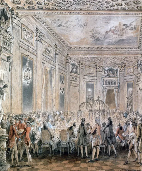 Framed Print : Feast at Louveciennes, 1771. Artist: Jean-Michel Moreau Framed Print : Feast at Louveciennes, 1771. Artist: Jean-Michel Moreau