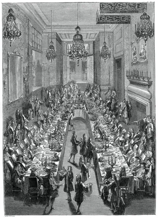 Framed Print : Feast At The Spanish Embassy, Paris, 1707, (1885). Artist: Scottin Framed Print : Feast At The Spanish Embassy, Paris, 1707, (1885). Artist: Scottin